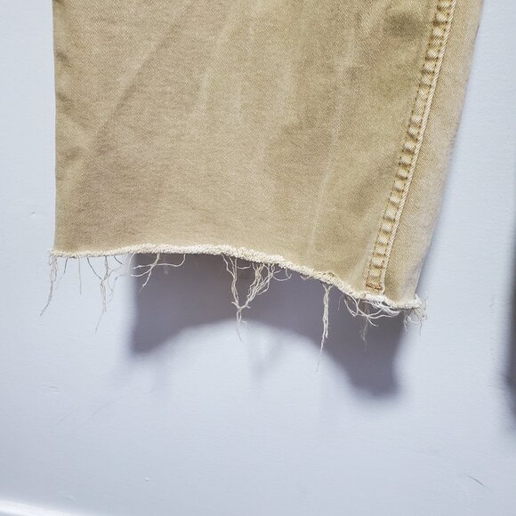 OAT NYC High-Rise Wide Leg 27" Jeans Raw Hem Stretch Neutral Gold Tan Women's 28 - Picture 5 of 16